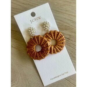 J.Crew Rattan Hoop Earrings With Pearl Cluster Hypoallergenic Ear Post